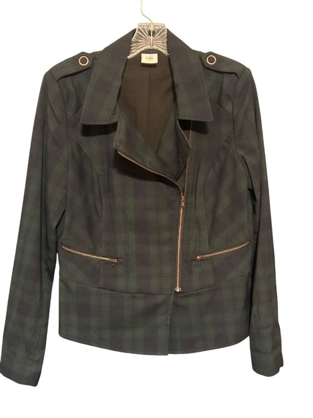 Cabi Green Plaid Moto Jacket